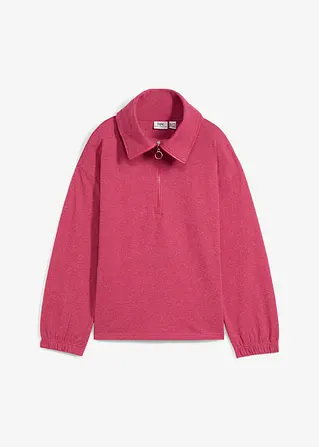 Sweatshirt mit großem Troyer- Kragen, langarm in pink von vorne - bonprix