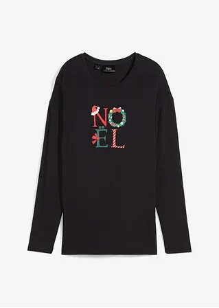 Viskoseshirt mit Weihnachtsmotiv in schwarz von vorne - bonprix