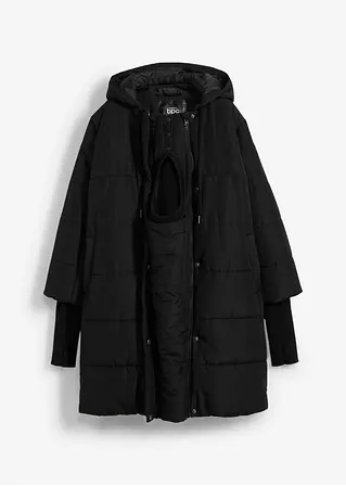 3-in-1 warmer Umstandsmantel mit Trageeinsatz in schwarz von vorne - bonprix