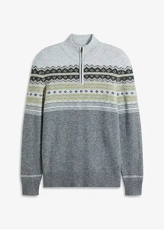 Norweger-Pullover mit Stehkragen in grau von vorne - bonprix