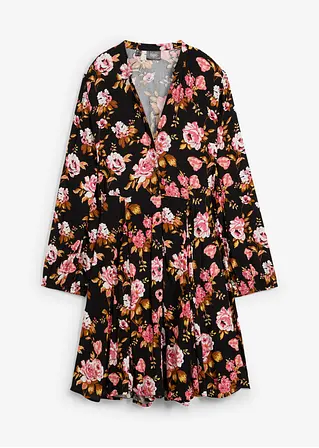 Hemdblusenkleid aus Viskose in schwarz von vorne - bonprix