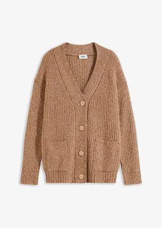 Flauschige Strickjacke in braun von vorne - bonprix