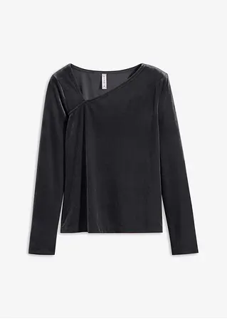 Shirt aus softem Samt in schwarz von vorne - bonprix