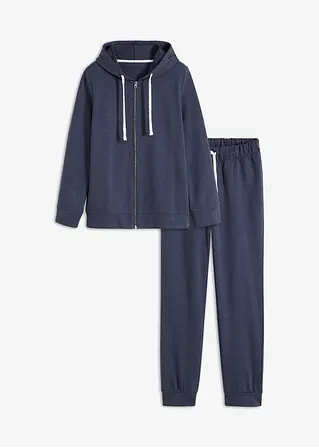 Loungewear Hausanzug aus Sweatware in blau von vorne - bonprix
