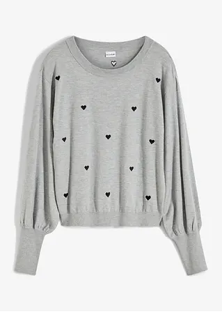 Feinstrickpullover mit Herzstickerei in grau von vorne - bonprix