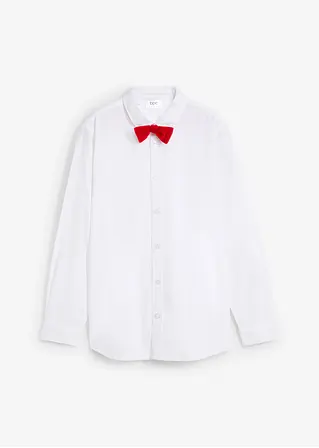 Jungen Oxford Langarmhemd in weiß von vorne - bonprix