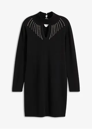Strickkleid mit Cutout und Strasssteinen in schwarz von vorne - bonprix