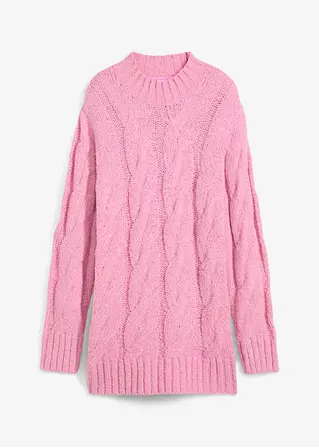 Pullover mit Zopfmuster in pink von vorne - bonprix