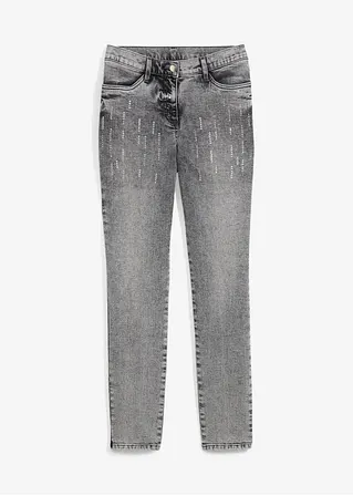 Stretch-Jeans mit Glitzersteinchen in grau von vorne - bonprix