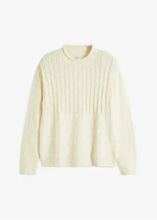 Strickpullover mit Strukturmuster in weiß von vorne - bonprix