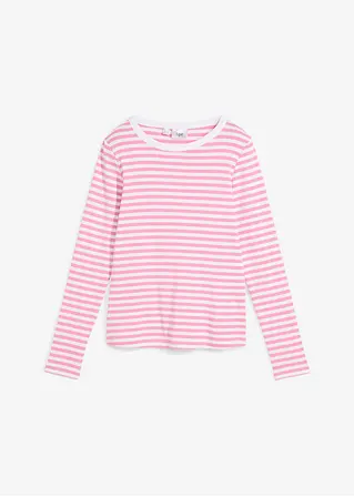 Geripptes Langarmshirt aus Bio-Baumwolle in rosa von vorne - bonprix