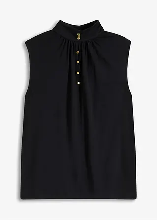 Jerseytop mit Zierknöpfen in schwarz von vorne - bonprix