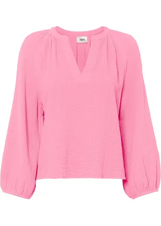 Oversize-Bluse aus Baumwoll-Musselin in rosa von vorne - bonprix