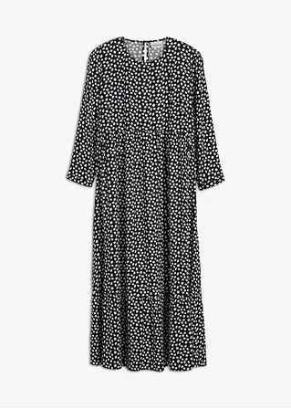 Midikleid aus strukturiertem Crêpe in schwarz von vorne - bonprix