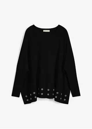 Poncho Pullover mit Ösen in schwarz von vorne - bonprix
