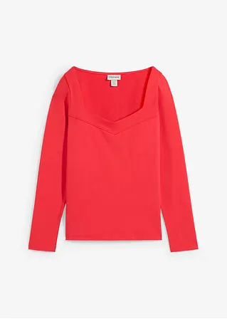 Langarmshirt mit Herzausschnitt in rot von vorne - bonprix