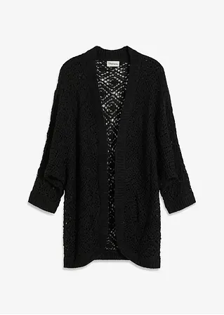 Ajour-Strickjacke in schwarz von vorne - bonprix