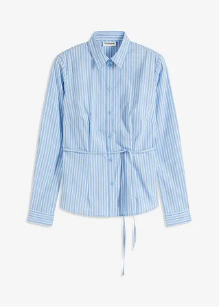 Streifenbluse mit Bindeband in blau von vorne - bonprix