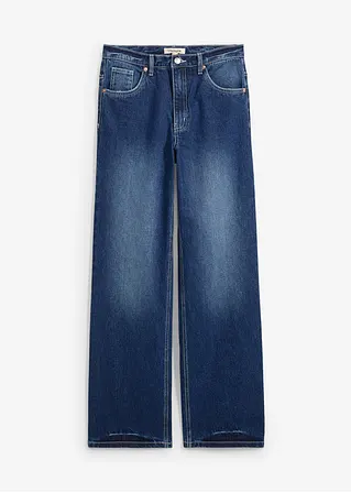 Loose Straight-Jeans, High Waist in blau von vorne - bonprix
