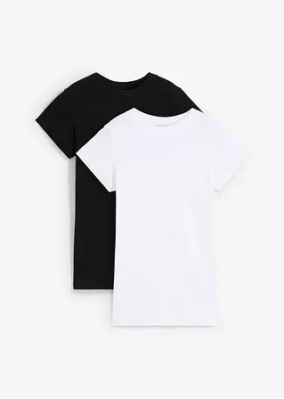 Rippshirt mit reiner Bio-Baumwolle, (2er Pack) in weiß von vorne - bonprix