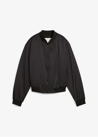 Kurzer Blouson aus glänzendem Satin in schwarz von vorne - bonprix