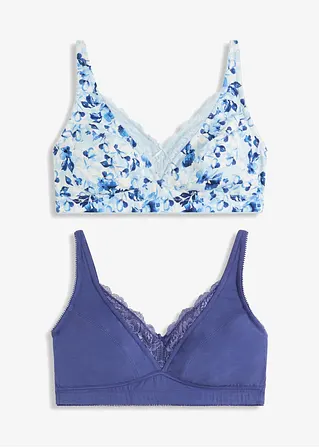 BH ohne Bügel mit Bio-Baumwolle (2er Pack) in blau von vorne - bonprix
