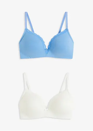 Schalen-BH ohne Bügel mit Bio-Baumwolle (2er Pack) in blau von vorne - bonprix