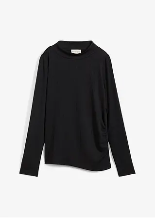 Langarmshirt aus strukturiertem Crêpe in schwarz von vorne - bonprix