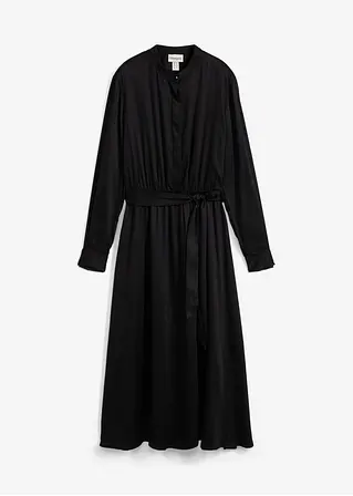 Hemdblusenkleid aus feinem Satin in schwarz von vorne - bonprix