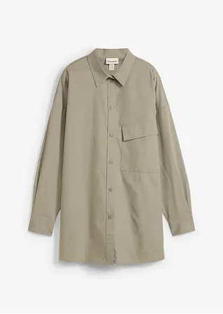 Longbluse aus reiner Baumwolle in grau von vorne - bonprix