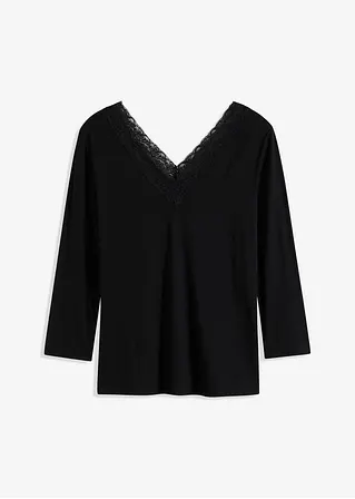 Langarmshirt mit Spitze in schwarz von vorne - bonprix