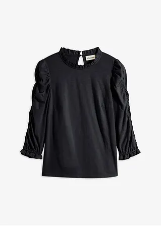 3/4-Arm Shirt mit Raffung in schwarz von vorne - bonprix