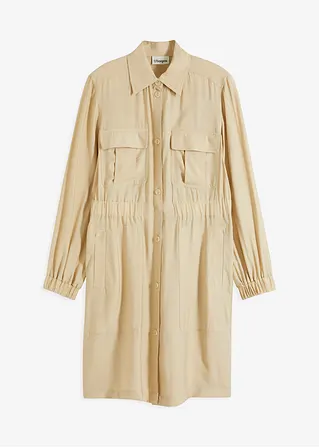 Hemdblusenkleid aus feinem Viskose-Mix in beige von vorne - bonprix