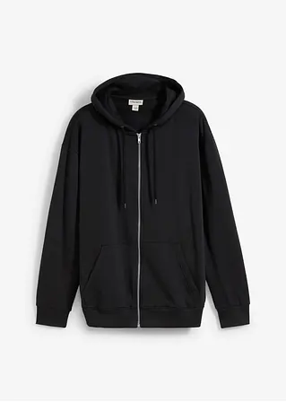 Kapuzen-Sweatjacke aus reiner Bio-Baumwolle, Loose Fit in schwarz von vorne - bonprix