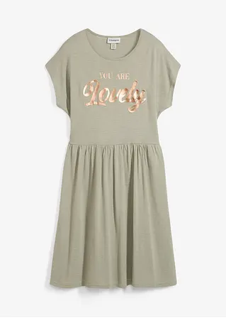 Shirtkleid mit Print aus Viskose-Mix in grün von vorne - bonprix