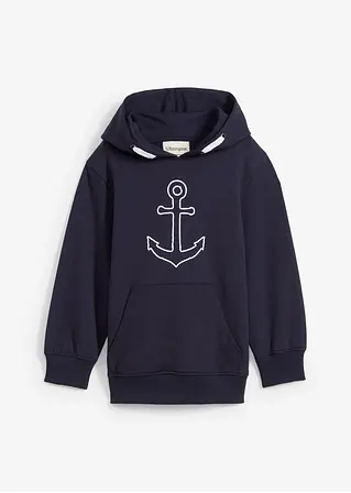 Hoodie aus weichem Baumwoll-Mix in blau von vorne - bonprix