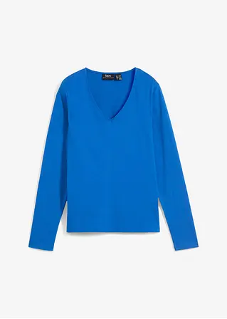 Langarmshirt mit reiner Bio-Baumwolle in blau von vorne - bonprix