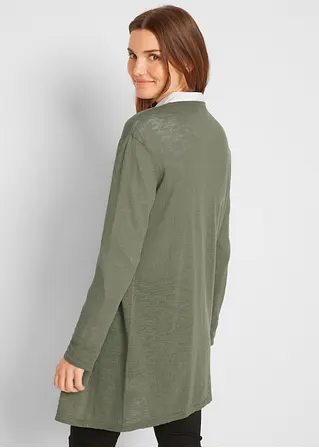 Longstrickjacke, offen in grün von hinten (im Anschnitt) - bonprix
