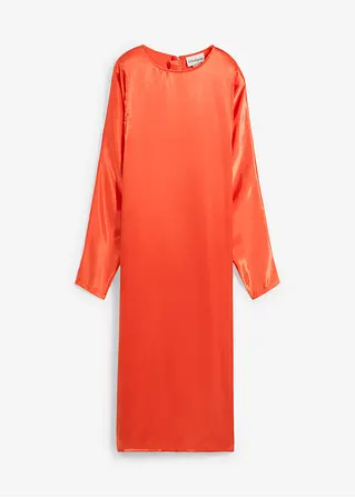 Midikleid mit Fledermausärmeln aus fließendem Satin in rot von vorne - bonprix