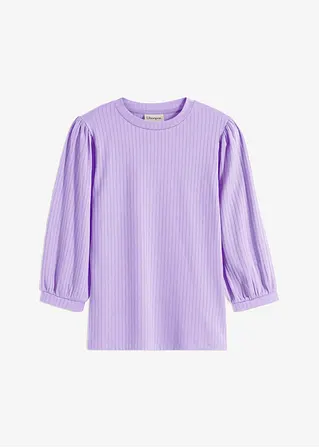 Rippshirt mit Ballonärmel in lila von vorne - bonprix