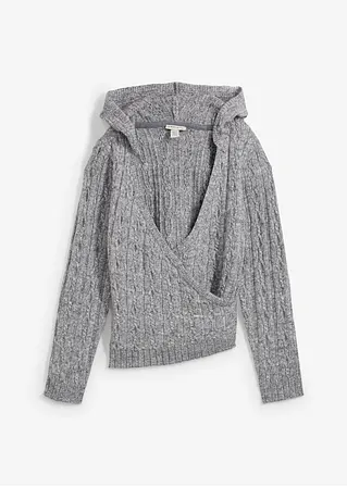 Kapuzenpullover mit asymmetrischem Saum in grau von vorne - bonprix