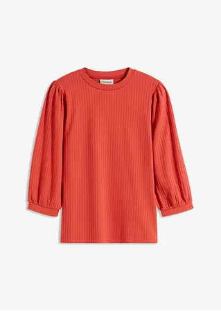 Rippshirt mit Ballonärmel in rot von vorne - bonprix