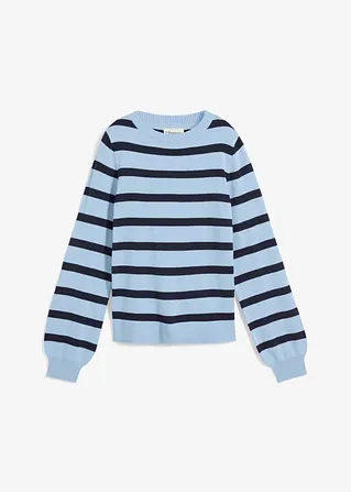 Pullover mit leichten Ballonärmeln, Langarm in blau von vorne - bonprix
