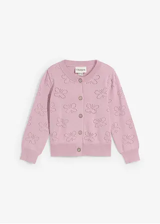 Ajour Feinstrickjacke in lila von vorne - bonprix