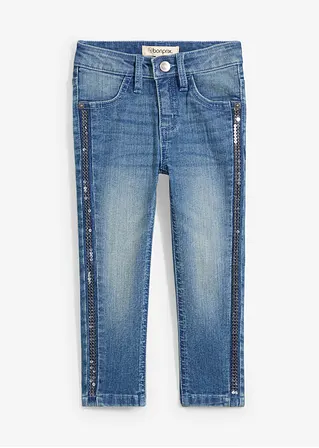 Skinny-Jeans  mit Paillettenband in blau von vorne - bonprix