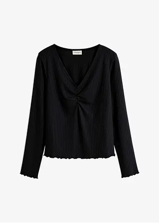 Rippshirt mit V-Ausschnitt in schwarz von vorne - bonprix
