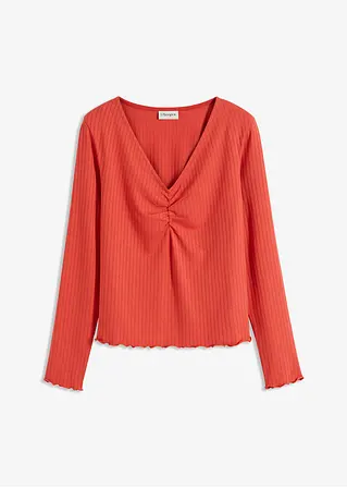 Rippshirt mit V-Ausschnitt in rot von vorne - bonprix