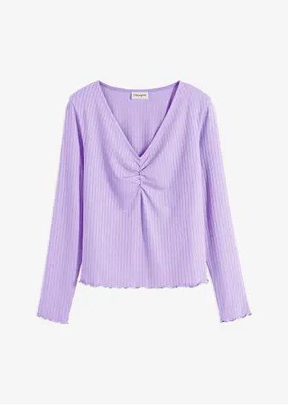 Rippshirt mit V-Ausschnitt in lila von vorne - bonprix