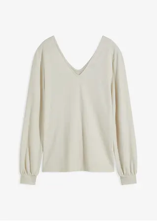 Kuschel-Fleeceshirt mit Perlen in beige von vorne - bonprix