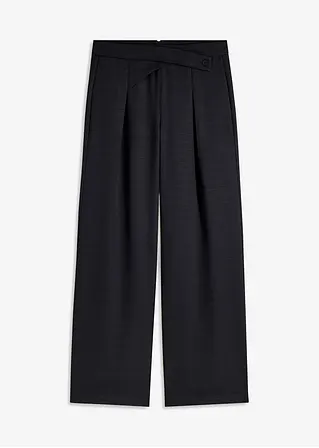 Bundfaltenhose in Leinenoptik mit überkreuztem Bund in schwarz von vorne - bonprix